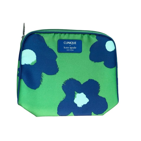 Clinique x Kate Spade Blue and Green Floral Small Cosmetic Makeup Bag - Picture 1 of 3